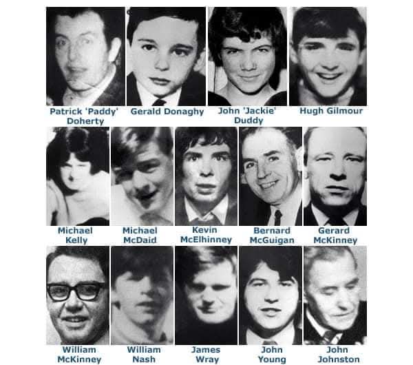 RobLooseCannon's tweet image. On this day in 1972, British soldiers shot 30 unarmed civilians at a peaceful protest in the Bogside area of Derry. 14 were murdered, and dozens more were injured in what became known as the Bloody Sunday Massacre. 

John "Jackie" Duddy (17) was unarmed and running away from…