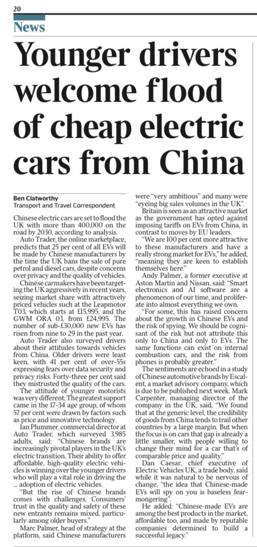 💡Consumers want more affordable motoring,
so cars from 🇨🇳 powered by electricity, could be the best value option, &amp; will create competition that lowers costs across the car industry.

For more on EVs, visit ElectricVehicles.Expert