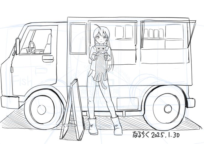 「店長、コイツです!」 アニメ私塾QC添削課題 「車と人」 これもなにも見ずに描く練習 作業時間60分 #アニメ私塾