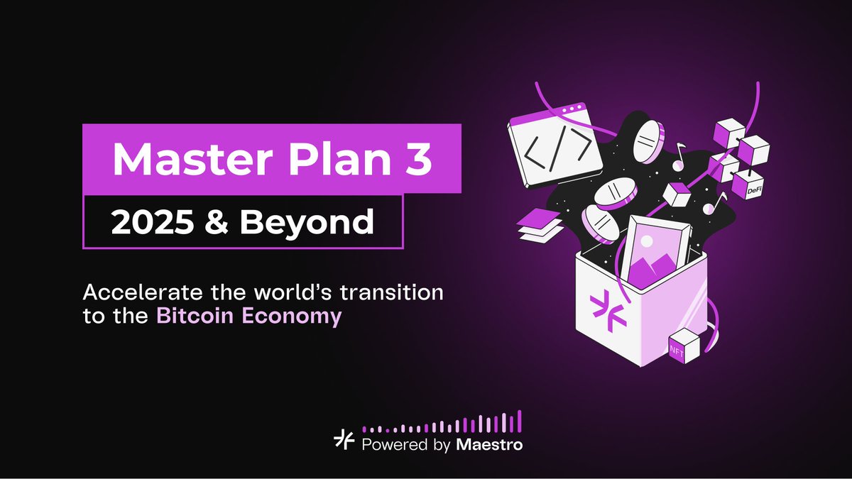 🚀 Master Plan 3: Building Bitcoin's Financial Infrastructure 🧵

A mission to accelerate the world’s transition to the Bitcoin Economy.

Maestro’s UTXO-first platform is the infra middleware that enables a blockchain-native financial system.

Starting with powering DeFi
