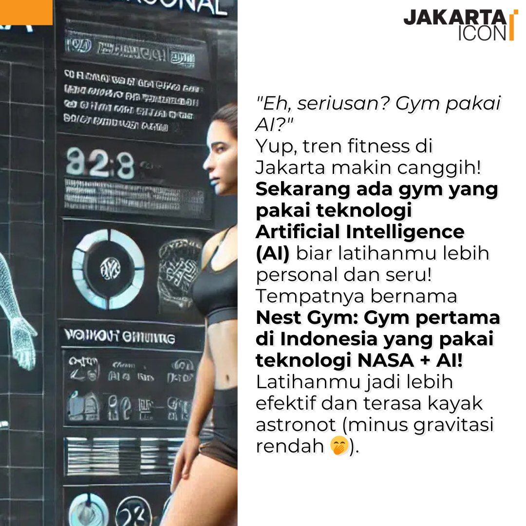 jak_icon's tweet image. Siapa bilang AI cuma buat ChatGPT? Di Jakarta, AI udah masuk ke dunia gym! Dengan teknologi canggih, sekarang kita bisa dapet latihan yang lebih personal, efektif, dan seru. #AIWorkout #SmartGym #JakartaFitness #TechInFitness #JakartaIcon