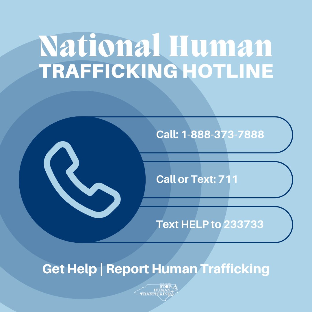 ncstopHT's tweet image. Help is out there. If you or someone you know needs help, contact the National Human Trafficking Hotline at 1-888-3737-888.

#endhumantrafficking #endtrafficking #freedomfirst #htam2025