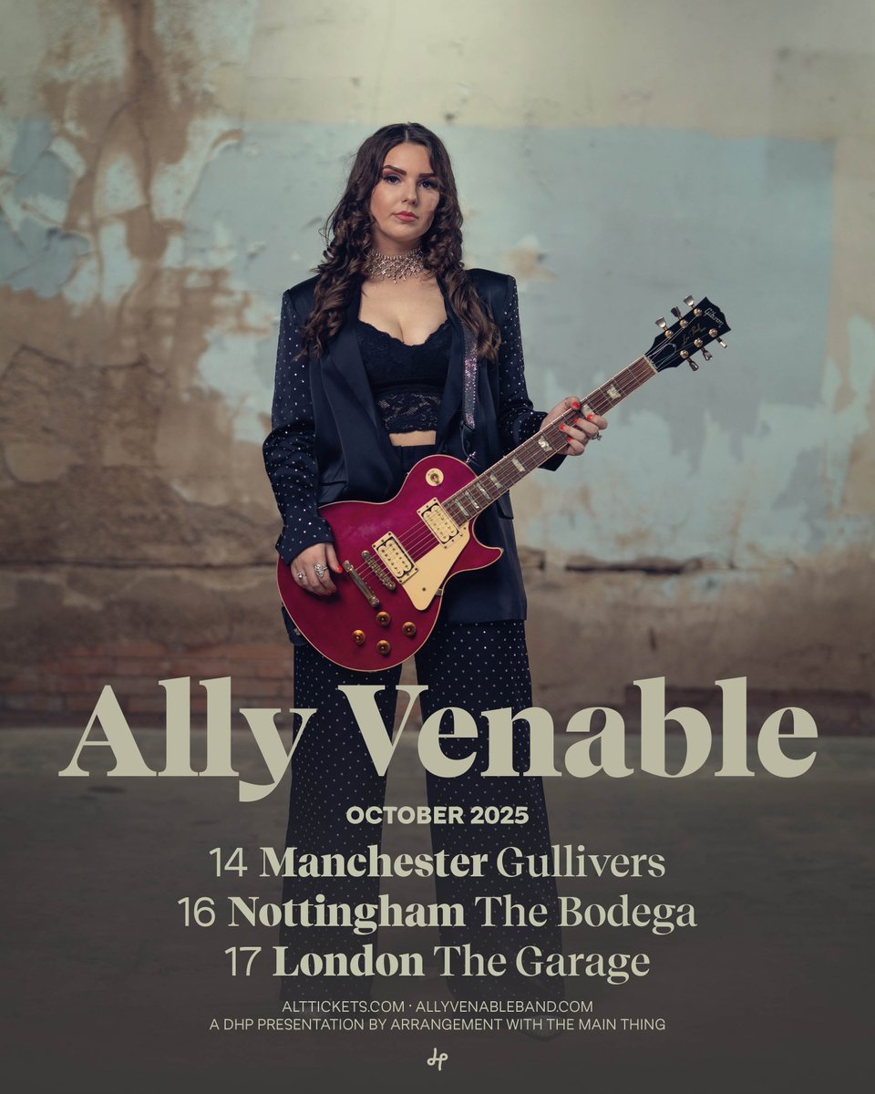 alt. tickets (@alttickets) on Twitter photo NEW/ With an anticipated new album 'Money & Power' coming soon, critically acclaimed Texas based blues rock guitarist & vocalist <a href="/allyvenableband/">Ally Venable Band</a> heads on the road in the UK in October!
See her live at <a href="/gulliverspub/">Gullivers</a>, <a href="/bodeganotts/">The Bodega</a> & <a href="/TheGarageHQ/">The Garage</a>.
Tickets: tinyurl.com/3744p2ef NEW/ With an anticipated new album 'Money & Power' coming soon, critically acclaimed Texas based blues rock guitarist & vocalist <a href="/allyvenableband/">Ally Venable Band</a> heads on the road in the UK in October!
See her live at <a href="/gulliverspub/">Gullivers</a>, <a href="/bodeganotts/">The Bodega</a> & <a href="/TheGarageHQ/">The Garage</a>.
Tickets: tinyurl.com/3744p2ef