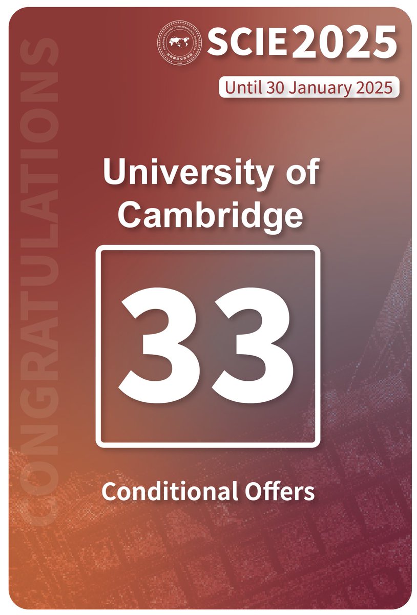 SCIE_Shenzhen's tweet photo. 🎉 Huge congratulations to our students for receiving 33 @Cambridge_Uni conditional offers! Your hard work and dedication have truly paid off. We are so proud of you! 🚀 #CambridgeOffers #ProudMoment https://t.co/8XkXaGNqFJ