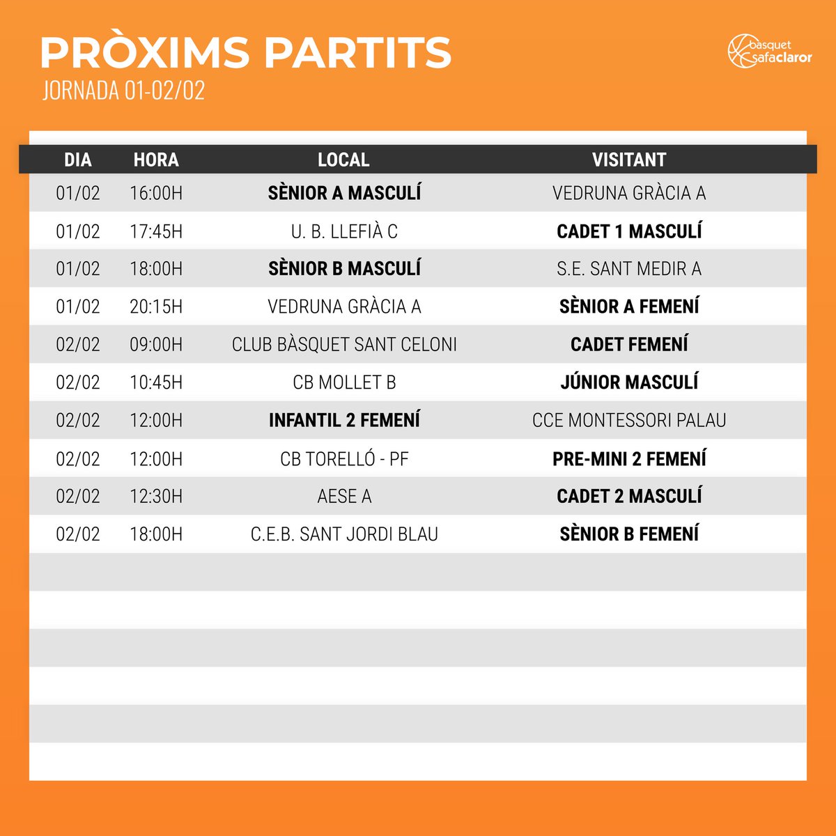📅 LA JORNADA (1 i 2 de febrer)

#SafaClaror | #ForçaSafa