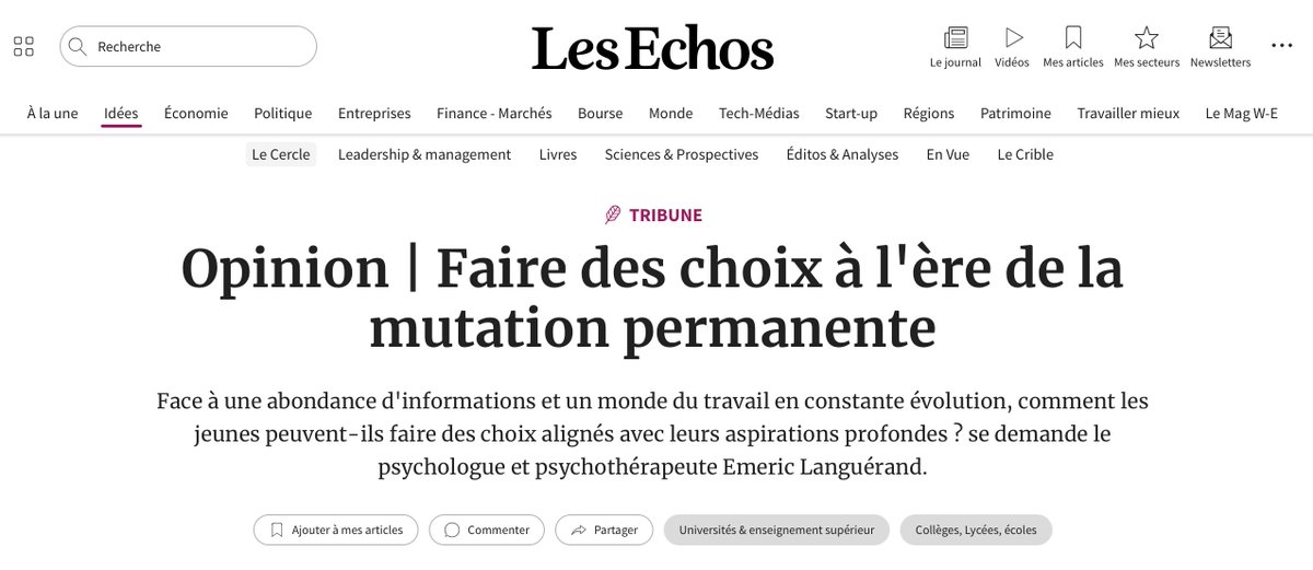 ✨"Faire des choix à l’ère de la mutation permanente”

Dans un🌍où les transformations prof. s’accélèrent, où 85 % des métiers de 2030 n’existent pas encore, comment guider nos choix d’orientation, de carrière ?

Mon dernier article à lire dans Les Échos lc.cx/mQYWvg