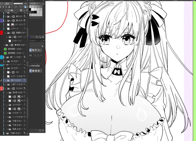 wip...🖋️🖋️🖋️
作画でず～～～っと唸ってる…忙忙忙～忙・忙～忙忙。 