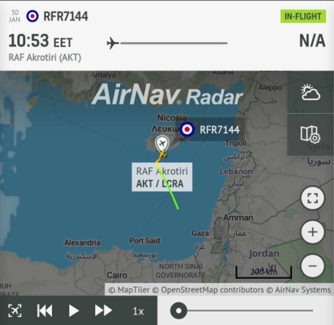 jmcevoy_2's tweet photo. 🚨The RAF is sending a spy flight towards Gaza right now.

This is the third surveillance plane sent to the region since the ceasefire began, with every flight taking place on hostage exchange days.

Read more: https://t.co/bbboiAuP2l https://t.co/xBGYQzm654