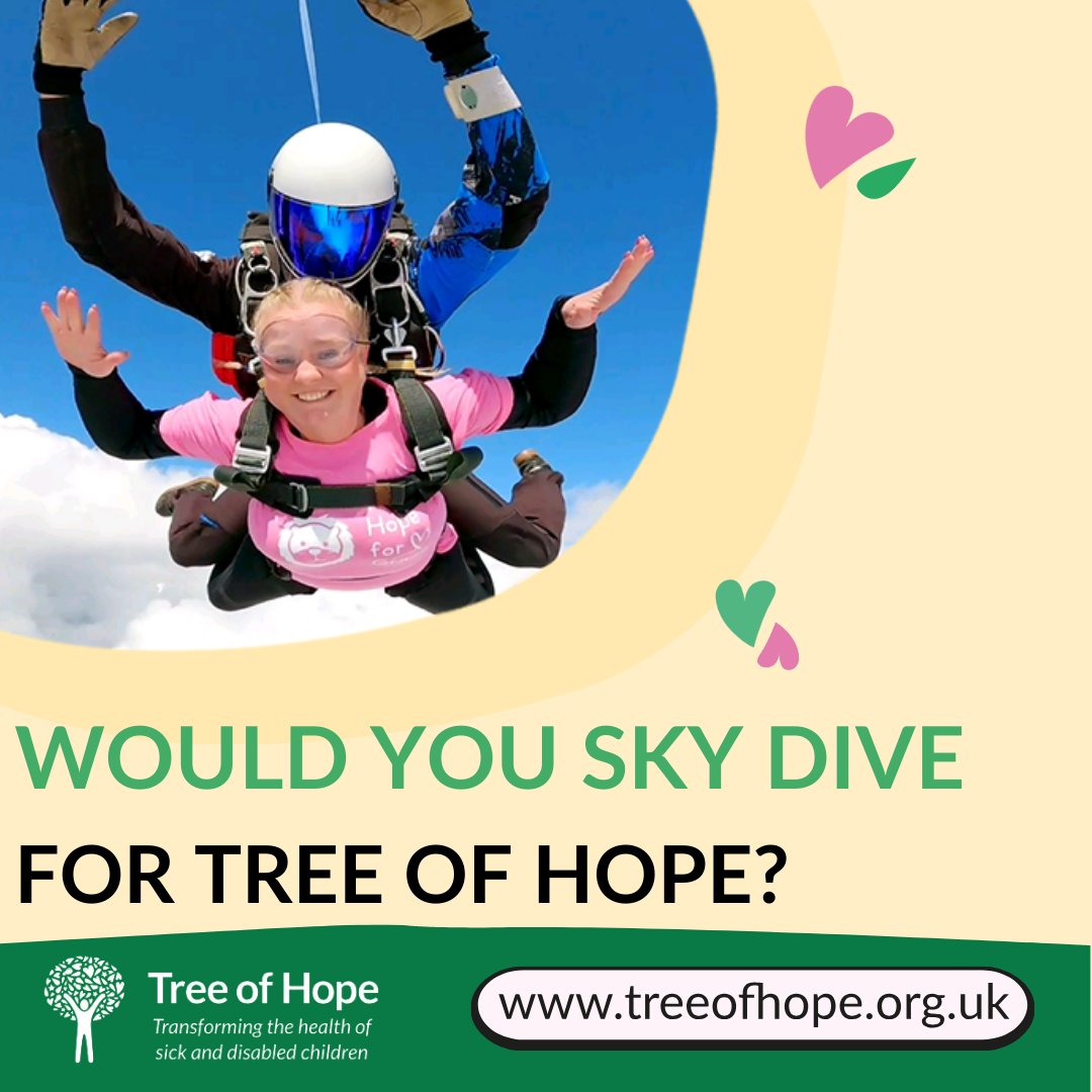 Any dare devils looking for an adrenaline inducing fundraiser for Tree of Hope?

There’s nothing like a Skydive to get your heart rate up, and with Skyline Events  you can take the leap!

Contact us today!

#SkydiveForCharity #AdrenalineChallenge #TreeOfHope #FundraisingEvent