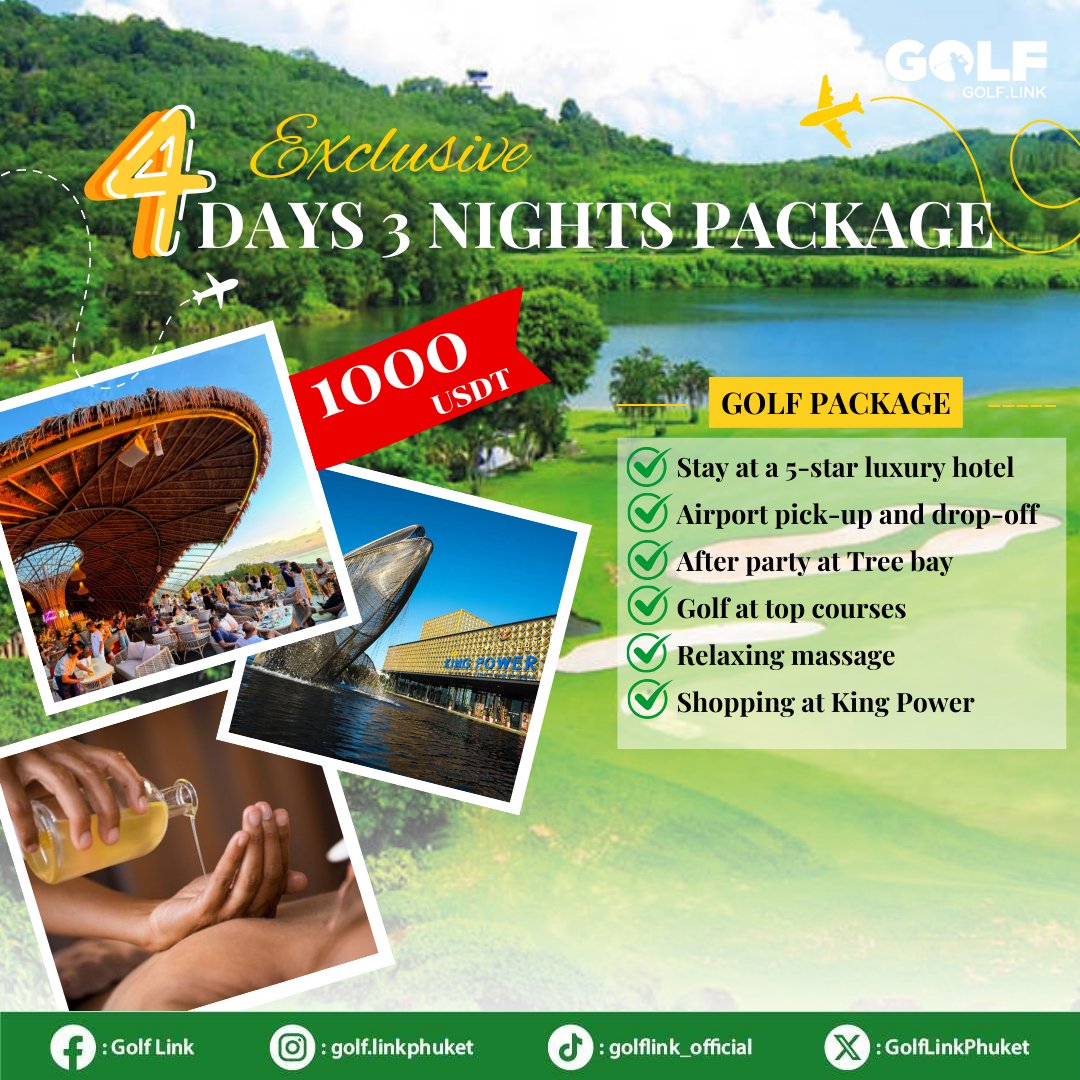 GolfLinkPhuket's tweet photo. Exclusive golf package just for you! ⛳️
Ready to tee off in style? 

Book today and start your unforgettable experience with us, Message us to reserve...💌
.
#GolfPackage #Golflink #bluecanyon #golfinfluencer #phuketthailand #swing #golfswing #golfer #golfchallenge #GolfCommunity https://t.co/mEhCCpdvRN
