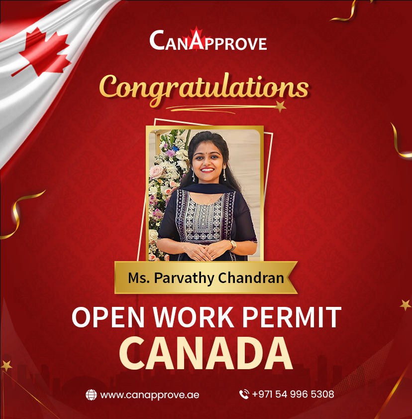 CanApproveDubai's tweet image. Big congratulations to Parvathy for securing her #OPENWORKPERMIT in Canada!🎉🍁

Your dedication and persistence have truly paid off.💪

Wishing you success as you take on this exciting new chapter in #Canada.✨

Are you ready to explore endless career opportunities? 🌟