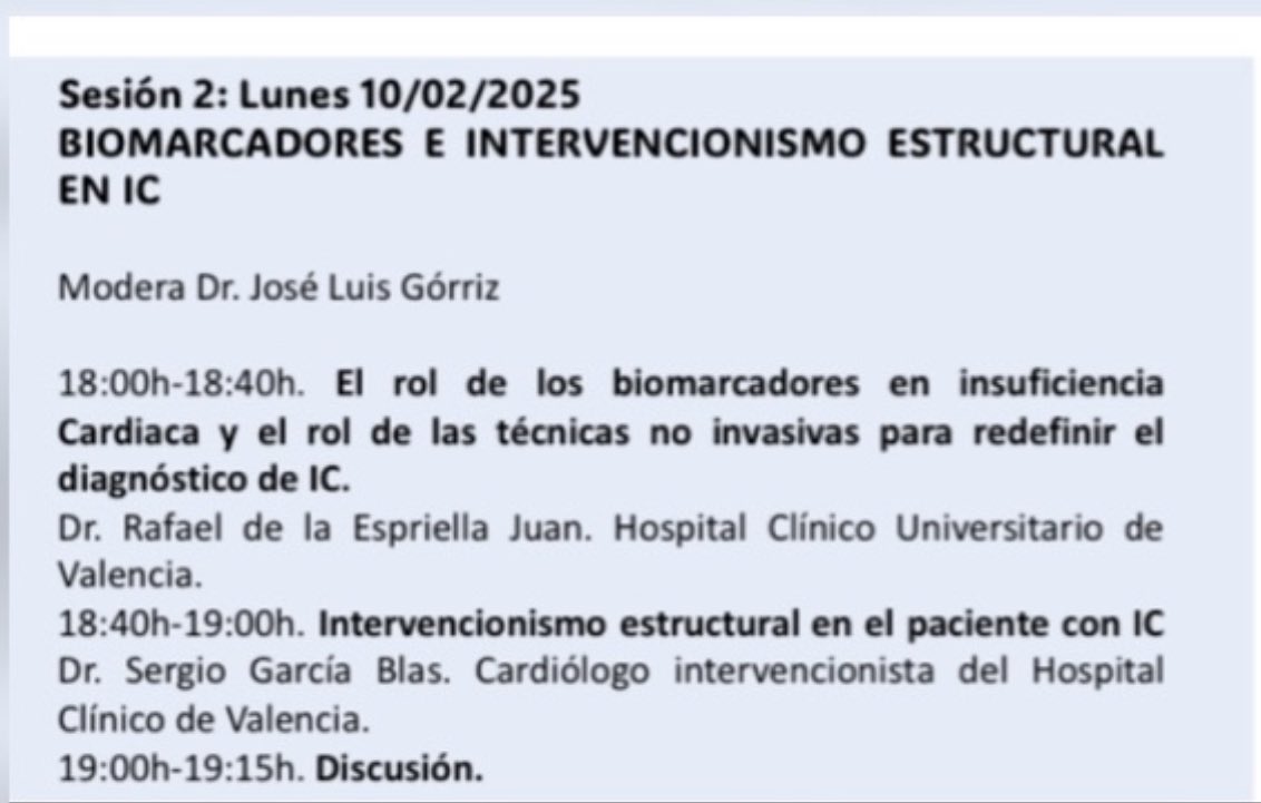 Clara Bonanad (@bonanadclara) on Twitter photo Lunes 10 de Febrero 2ºWebinar de “ICFEVip en el paciente geriátrico”. Biomarcadores e intervencionismo estructural con grandes ponentes y moderador <a href="/jlgorriz/">Jose Luis Górriz</a> <a href="/rdelaespriella/">Rafael de la Espriella</a> y <a href="/Srg_gb/">Sergio García</a> <a href="/SVCardio/">SVCardio</a> <a href="/incliva_iis/">INCLIVA</a> <a href="/GVAclinic/">Hospital Clínic de València</a> <a href="/GVAsanitat/">GVA Sanitat</a> <a href="/SVNefro/">Sociedad Valenciana de Nefrología</a> <a href="/SEMERGEN_CV/">SEMERGEN_CV</a> <a href="/SEMERGENap/">SEMERGEN | Médicos de AP #YoPrefieroMFyC</a> <a href="/JRTeam13/">JR Team</a>
Link Lunes 10 de Febrero 2ºWebinar de “ICFEVip en el paciente geriátrico”. Biomarcadores e intervencionismo estructural con grandes ponentes y moderador <a href="/jlgorriz/">Jose Luis Górriz</a> <a href="/rdelaespriella/">Rafael de la Espriella</a> y <a href="/Srg_gb/">Sergio García</a> <a href="/SVCardio/">SVCardio</a> <a href="/incliva_iis/">INCLIVA</a> <a href="/GVAclinic/">Hospital Clínic de València</a> <a href="/GVAsanitat/">GVA Sanitat</a> <a href="/SVNefro/">Sociedad Valenciana de Nefrología</a> <a href="/SEMERGEN_CV/">SEMERGEN_CV</a> <a href="/SEMERGENap/">SEMERGEN | Médicos de AP #YoPrefieroMFyC</a> <a href="/JRTeam13/">JR Team</a>
Link