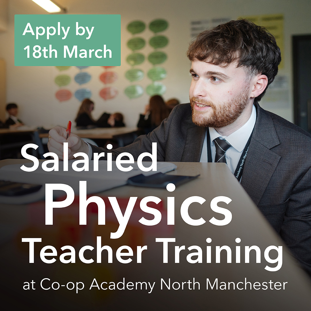 Co-op Academy North Manchester (@coopacademynm) on Twitter photo Train on the job, earn a salary, and gain QTS with no tuition fees through our Salaried Teacher Training Programme at Co-op Academy North Manchester.
Vacancies in:
π Maths | π¬ Chemistry | 𧬠Biology | π‘ Physics
More info and to apply π northmanchester.coopacademies.co.uk/salaried-teachβ¦
#ItsWhatWeDo Train on the job, earn a salary, and gain QTS with no tuition fees through our Salaried Teacher Training Programme at Co-op Academy North Manchester.
Vacancies in:
π Maths | π¬ Chemistry | 𧬠Biology | π‘ Physics
More info and to apply π northmanchester.coopacademies.co.uk/salaried-teachβ¦
#ItsWhatWeDo