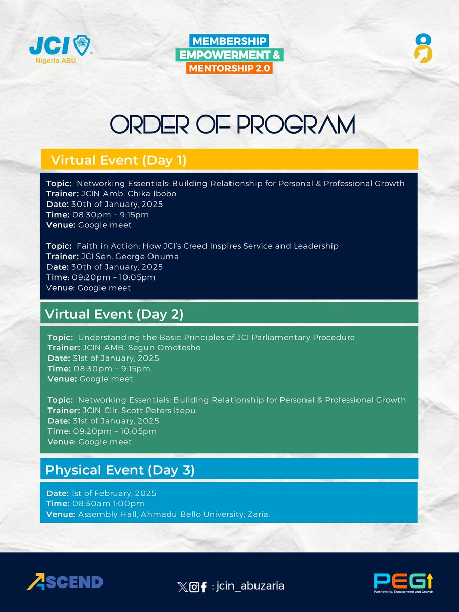 MEM 2.0: Tonight's the Night!

JCIN ABU Presents Powerful Sessions to Elevate Your Personal and Professional Life

Join us tonight for an unforgettable evening of learning and growth where you'll learn the art of building meaningful connections, enhance your leadership skills,