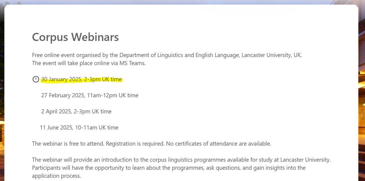 Vaclav Brezina (@vaclavbrezina) on Twitter photo Join us for the first in a series of webinars on <a href="/LancasterUni/">Lancaster University</a>'s offer of courses in #corpuslinguistics
🔵online MA
🟣online Postgraduate Certificate
🟢online Short courses for credit
registration: forms.office.com/e/uppRBrE5AF Join us for the first in a series of webinars on <a href="/LancasterUni/">Lancaster University</a>'s offer of courses in #corpuslinguistics
🔵online MA
🟣online Postgraduate Certificate
🟢online Short courses for credit
registration: forms.office.com/e/uppRBrE5AF