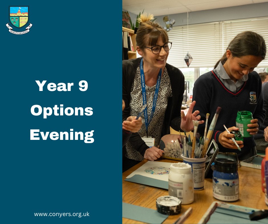 We are excited to welcome you to Year 9 Options Evening on Tuesday 4th February from 4:30 to 6:00pm in the School Hall. This will be an opportunity for parents and students to discuss KS4 courses with subject specialists.  We are looking forward to seeing you there!
#WeAreConyers