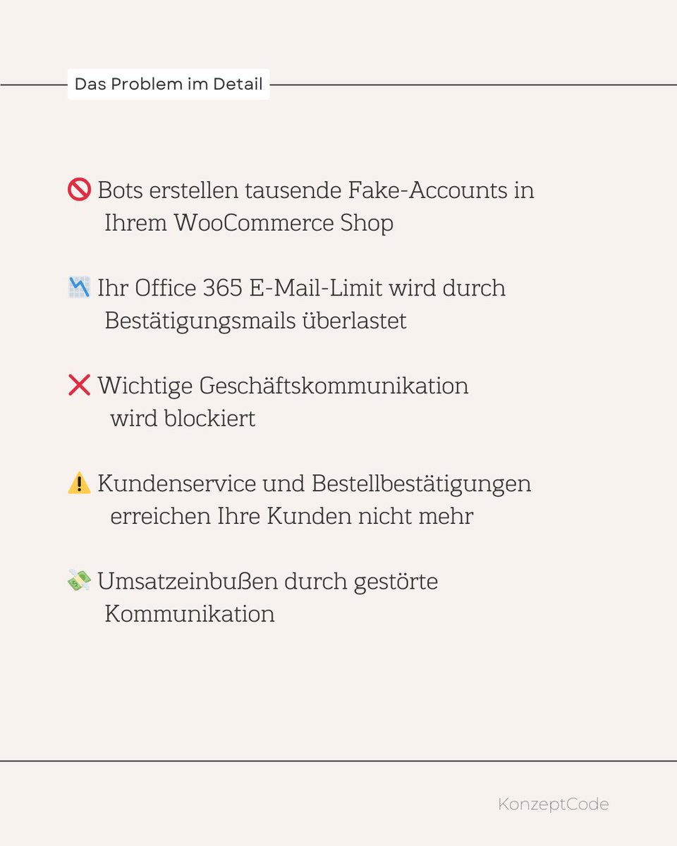 konzeptcode's tweet image. 🚨 Kennen Sie das? Tausende Fake-Accounts lähmen Ihren WooCommerce Shop und der Office 365 E-Mail-Versand streikt?
#WooCommerce #Office365 #WebSecurity #OnlineShop #WordPress #SecurityFirst #DigitalBusiness #WebDevelopment #ReactJS #VueJS