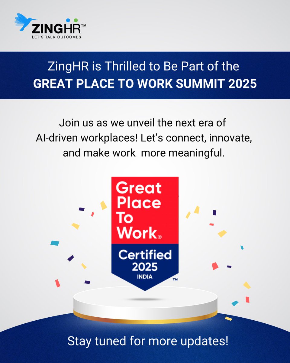 ZingHR (@zinghr) on Twitter photo Meet ZingHR at the <a href="/GPTW_India/">Great Place To Workยฎ</a> Summit 2025! We are about to unveil exclusive AI-driven features & trust us, you won't want to miss it. Get ready to connect, innovate, & make work more meaningful. Watch this spaceโsomething exciting is coming soon!
#ZingHR #HRTech #AIforHR #GPTW Meet ZingHR at the <a href="/GPTW_India/">Great Place To Workยฎ</a> Summit 2025! We are about to unveil exclusive AI-driven features & trust us, you won't want to miss it. Get ready to connect, innovate, & make work more meaningful. Watch this spaceโsomething exciting is coming soon!
#ZingHR #HRTech #AIforHR #GPTW