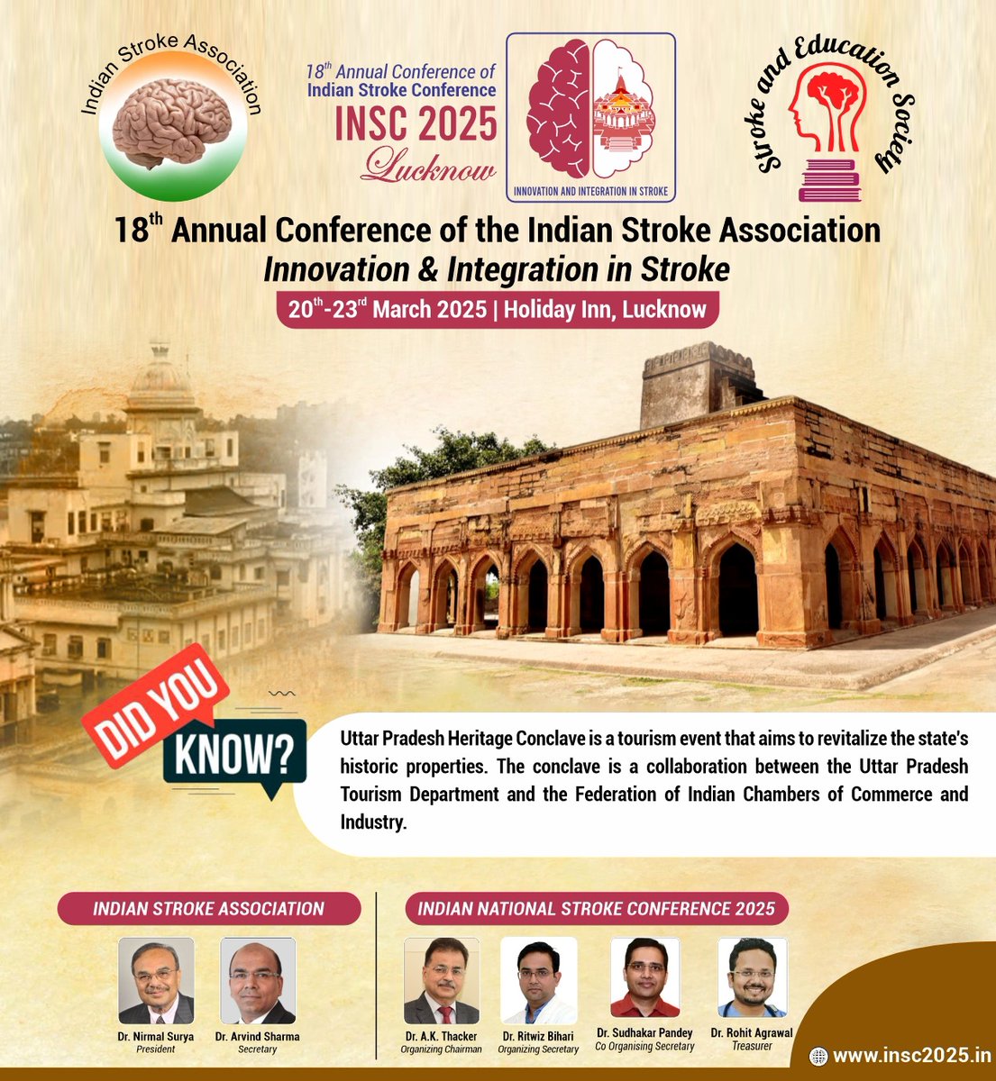 🎤 World-class speakers, groundbreaking discussions, and a historic venue! 
📍Get ready for INSC 2025 in Lucknow – the premier stroke conference of the year!
#ConferenceTime #MedicalConference #StrokeResearch #Lucknow #INSC2025 #Lucknow #doctor #helathylifestyle #StrokeAwareness