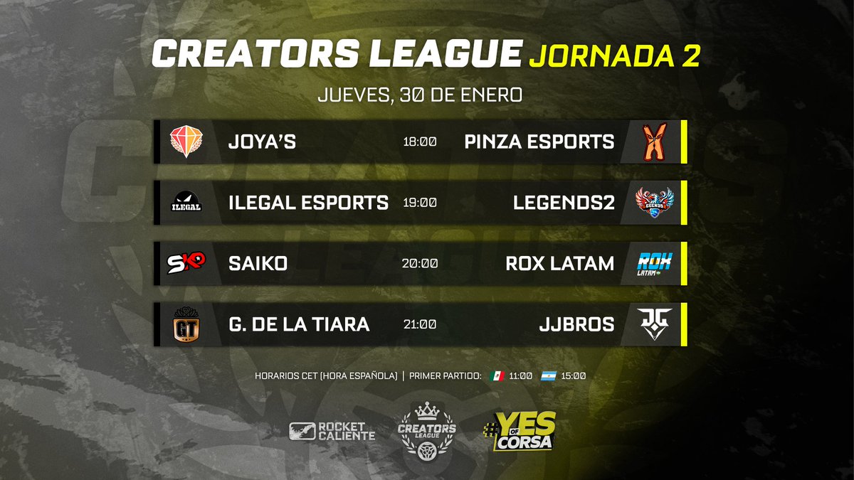 Jueves con J de J***r qué partiditos nos trae hoy la Creators 🔥

¡Nos vemos a las 18:00, familia! 👀