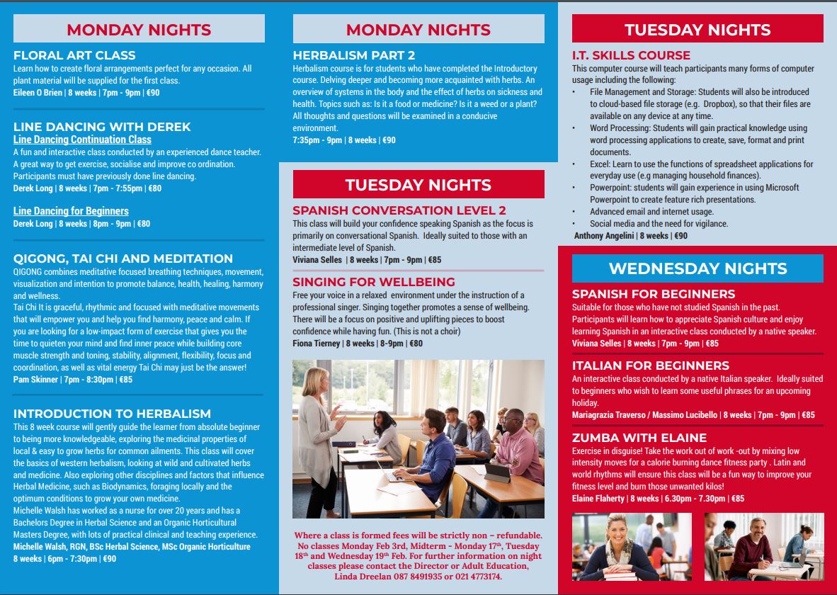 KinsaleComSch's tweet image. 📢 Still time to enrol!  A few spaces are available in our Cookery, Singing for Well-Being, &amp;amp; Italian night classes—starting next week! 🍝🎶🇮🇹  Don&apos;t miss out—sign up now! ✨📚  See our website for more info! #NightClasses #Kinsale