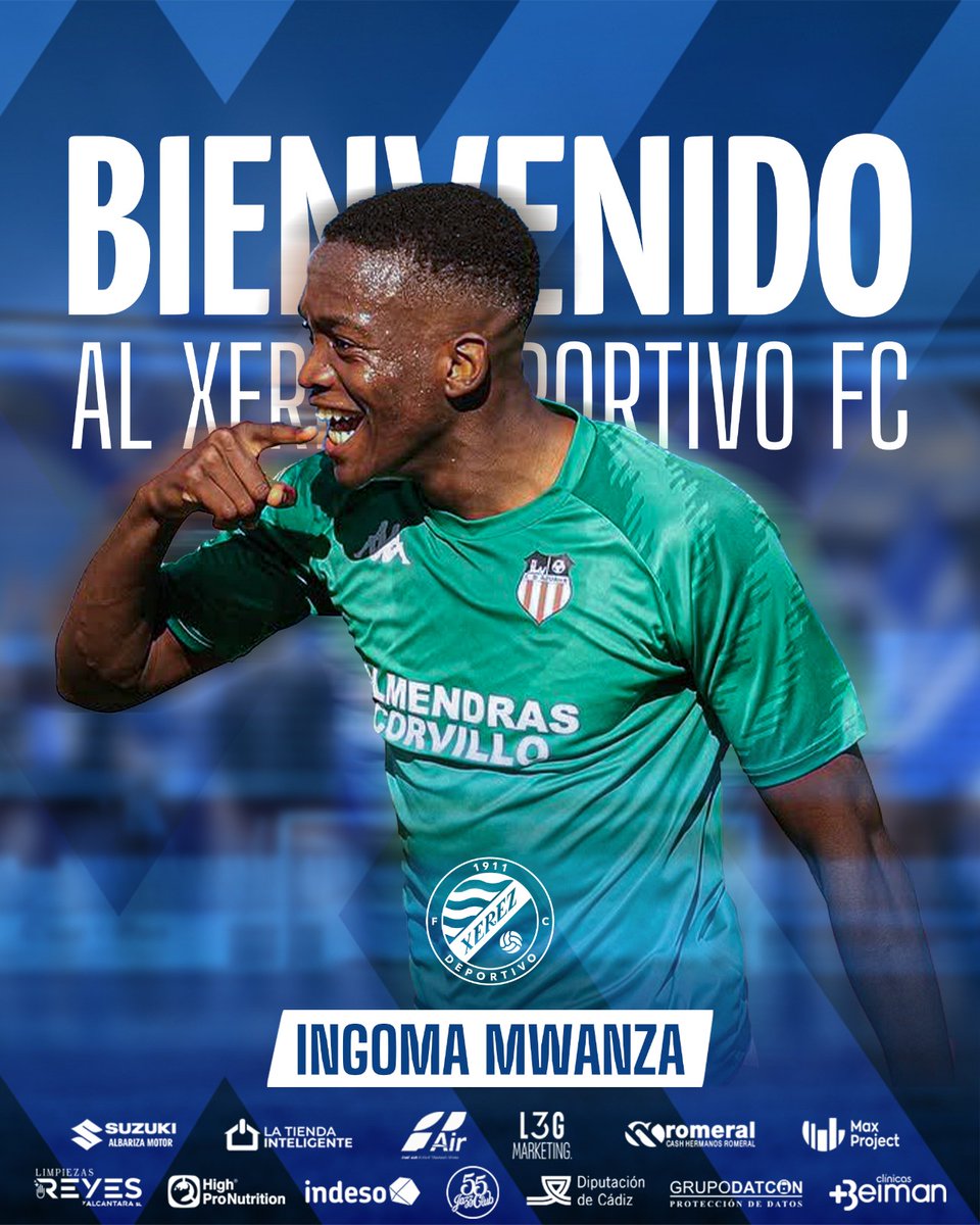 XerezDFC's tweet photo. OFICIAL 🔵 | 𝐈𝐧𝐠𝐨𝐦𝐚 𝐌𝐰𝐚𝐧𝐳𝐚

🔹 El atacante, natural de Zambia, llega al #XerezDeportivo tras anotar 14 goles en lo que llevamos de temporada con el @cdazuaga 

💙 @Ingoma_Mwanza

ℹ️ Mas info ➡️ https://t.co/NXfjn20Afy

#BienvenidoIngoma https://t.co/OctP1Cgpev