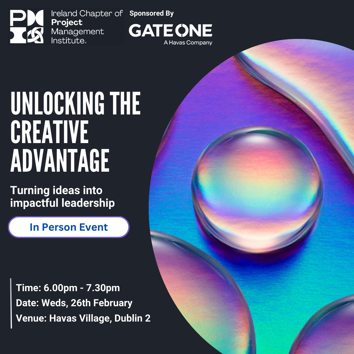 Join us Wed, 26th Feb at for an exclusive in-person event, sponsored by <a href="/GateOne_global/">Gate One</a> . Discover how creativity is reshaping project delivery with insights from top industry leaders.

📅 Date: Wed, 26th Feb | 
⏰ Time: 6:00-7:30 PM
🔗 Register now: pmi-ireland.org/calendar?event…
