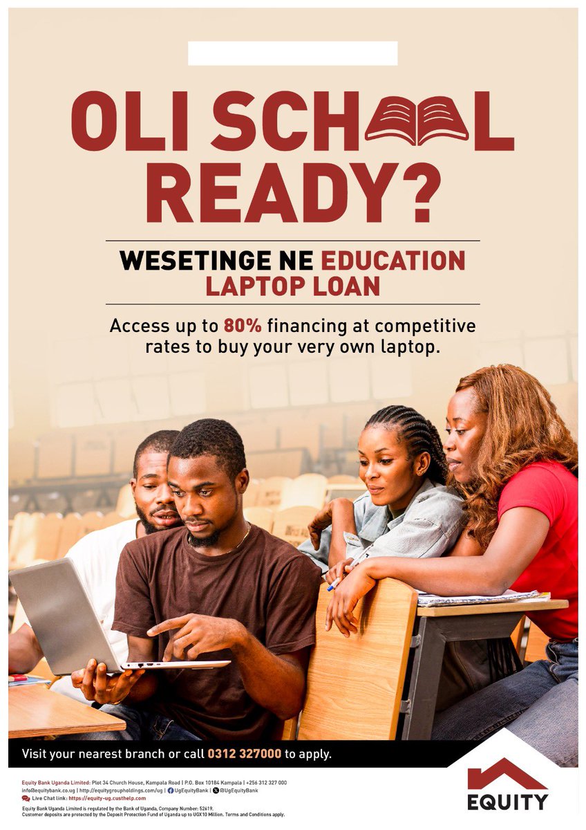 SharonkBirungi's tweet photo. Let not having a laptop hinder you from achieving your goals when @UgEquityBank can give you an Education Laptop Loan.
You can access up to 80% financing for your laptop.
#WesetingeNeEquity
#BacktoShulewithEquity
#EquityBankUganda https://t.co/xi54T43hSE