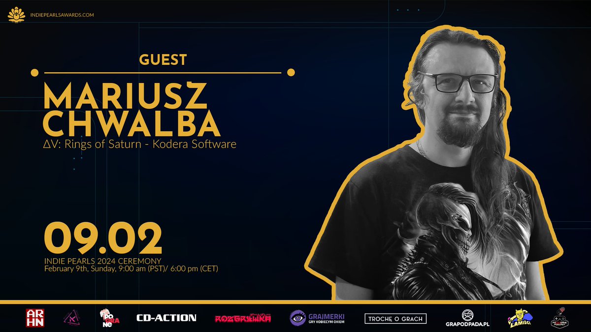 Indie Pearls (@indie_pearls) on Twitter photo The Indie Pearls 2024 ceremony is just around the corner. We're thrilled to introduce our special guest:
Mariusz Chwalba from <a href="/KoderaSoftware/">Kodera Software ππͺ Mariusz Chwalba</a> - the solo developer behind the immersive sci-fi experience ΞV: Rings of Saturn. The Indie Pearls 2024 ceremony is just around the corner. We're thrilled to introduce our special guest:
Mariusz Chwalba from <a href="/KoderaSoftware/">Kodera Software ππͺ Mariusz Chwalba</a> - the solo developer behind the immersive sci-fi experience ΞV: Rings of Saturn.