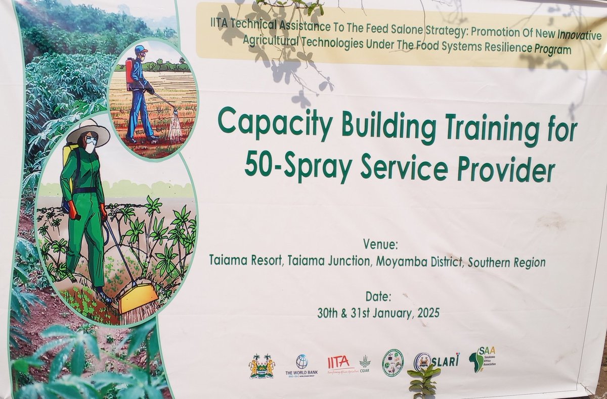 FSRP/IITA/MAFS &amp; SLARI, is conducting a training program for 50 Extension Agents &amp; Spray Service Providers. This training, held at Taiama Resort focuses on Weed Management and the use of digital tools, including the Seed Tracker and the IITA Herbicides Calculator
<a href="/hmkpaka/">Henry Musa Kpaka</a> <a href="/FsrpWa/">FSRP</a>