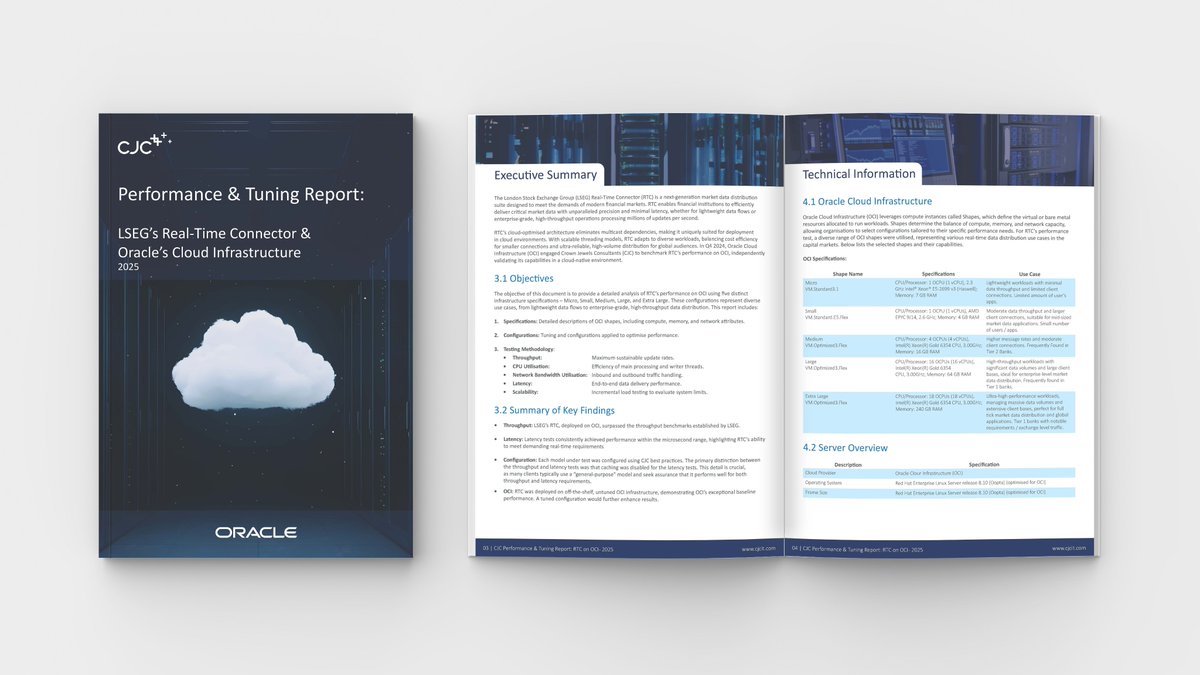 CJC_MarketData's tweet image. Unlock the power of @LSEGplc's Real-Time Connector on @Oracle #Cloud!🌐
The latest report on @TabbFORUM shows how #RTC & #Oracle_Cloud Infrastructure (#OCI) deliver top-tier, cloud-based #marketdata distribution—often exceeding performance goals!📊
See: tabbforum.com/researches/per…