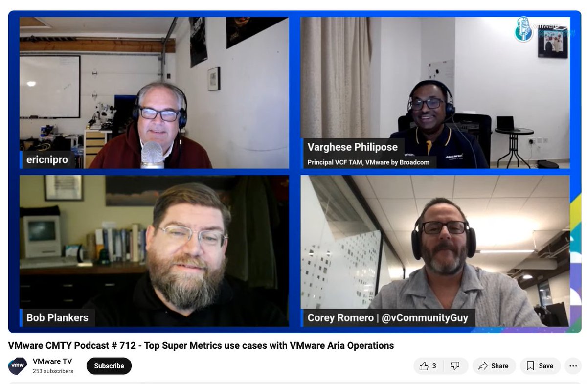 VPhilipose's tweet image. On VMware CMTY Podcast #712, dive into the world of VMware Aria Operations &amp;amp; explore top Super Metric use cases. Grateful to  @ericnipro @vCommunityGuy @plankers  for having me as a guest speaker on this week&apos;s episode.  #VCFOperations @vExpert @vExpertMgt   #Supermetric

Watch…
