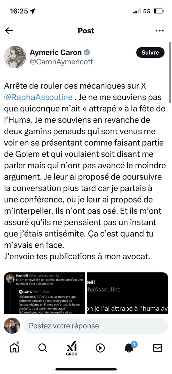 160k abonnés, député. 
Accusé d’avoir tenu des propos antisémites par 2 militants antiracistes qui lui exposent des arguments quand on le croise, il refuse tout échange, s’emporte violemment et ment publiquement.
Puis menace de porter plainte. 

La marque d’une grande faiblesse…