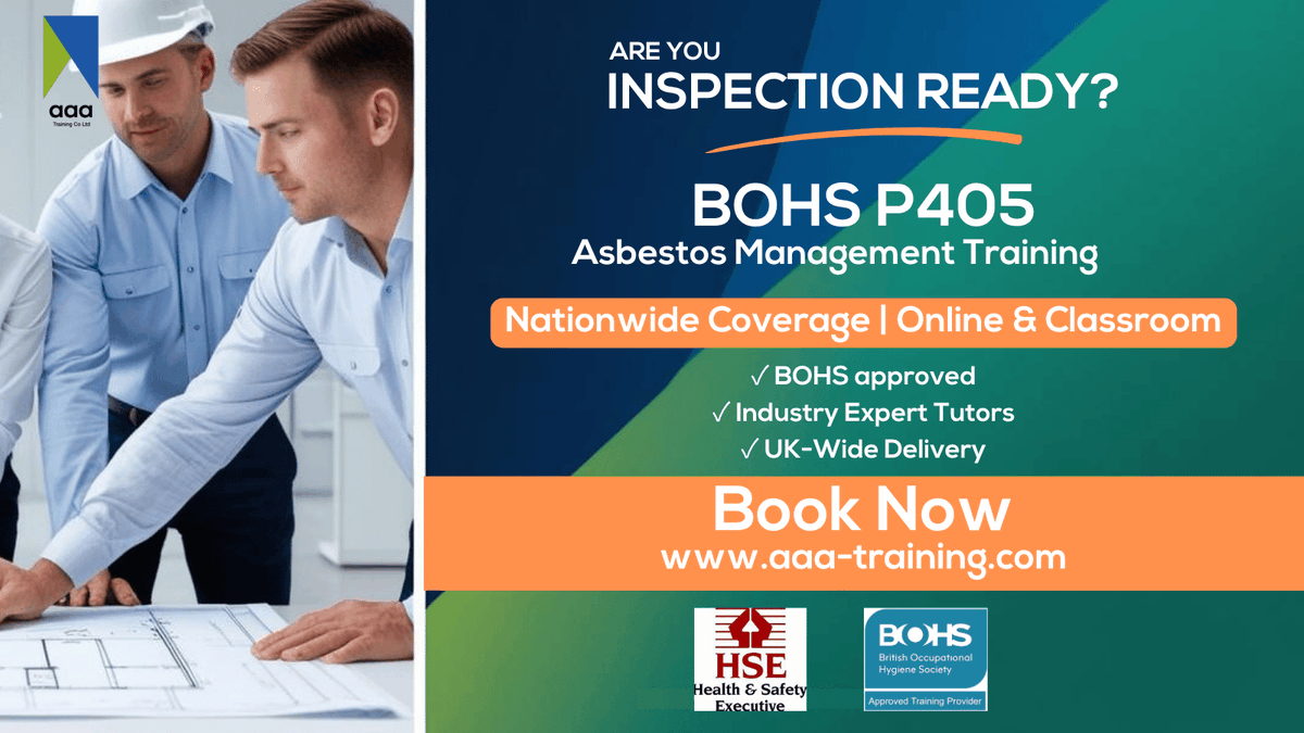 🚨 HSE launches council asbestos inspections nationwide 🚨

Get compliant with our BOHS P405 Asbestos Management course

✅ Monthly online classes
✅ UK-wide venues
✅ Expert tutors
✅ High pass rates

Don't wait - ensure you're inspection-ready

aaa-training.com