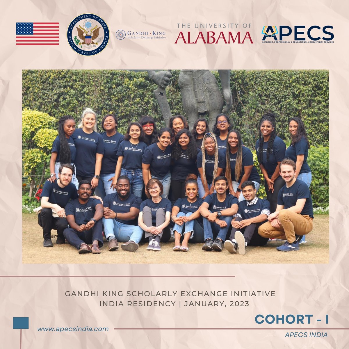 ApecsProjects's tweet image. Introducing Cohort-I of the Gandhi-King Scholarly Exchange Initiative – India Residency, January 2023! 🌏

🔗 Learn more: apecsindia.com

#apecsindia #gandhikingexchangeinitiative #globalleadership #culturalexchange #educationforchange #studyabroad #FutureLeaders