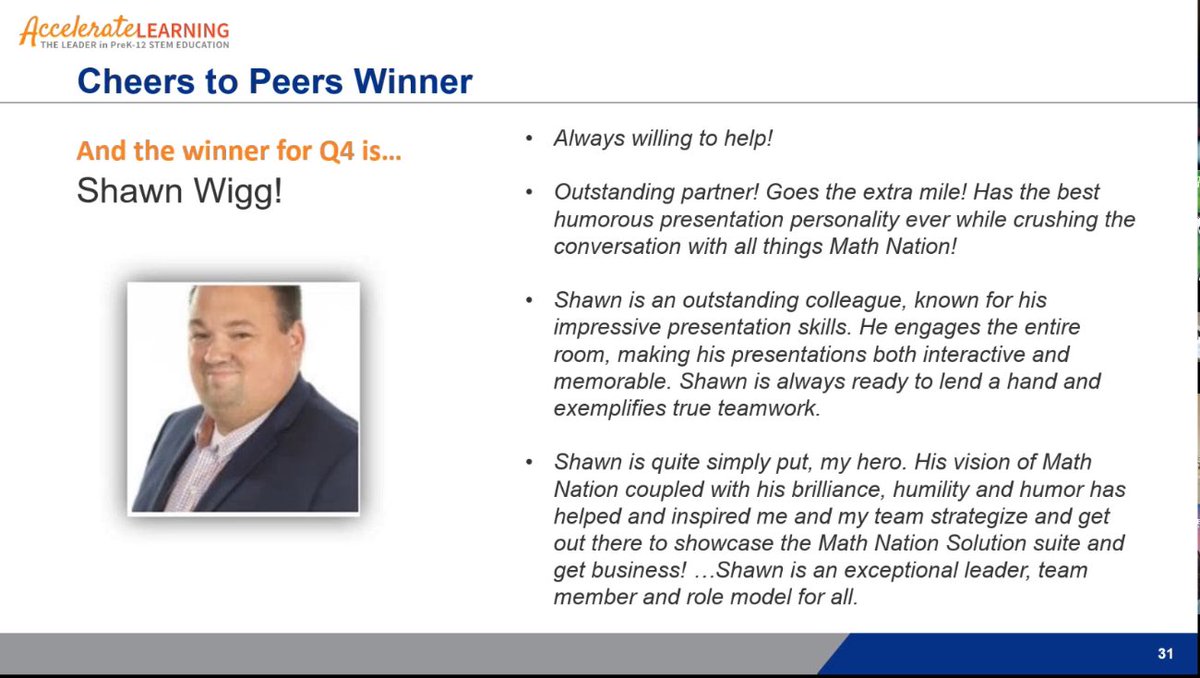 Dr. Shawn Wigg (@shawnwigg) on Twitter photo Honored to have won the Cheers to Peers award form <a href="/Accel_Learn_Inc/">Accelerate Learning</a> . The amazing part is that it’s anonymous and 100% from peers. Grateful for all the amazing people I get to work with and serve. #iteachmath #education #edtech #award Honored to have won the Cheers to Peers award form <a href="/Accel_Learn_Inc/">Accelerate Learning</a> . The amazing part is that it’s anonymous and 100% from peers. Grateful for all the amazing people I get to work with and serve. #iteachmath #education #edtech #award