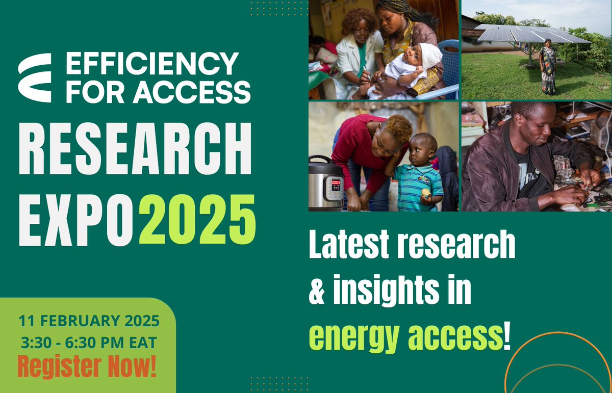 Join us for the 3rd edition of the Efficiency for Access Research Expo on February 11! Expect expert-led discussions on the latest research &amp; insights in energy access. Register for sessions here bit.ly/4hfgEHr and here bit.ly/42BFxIK