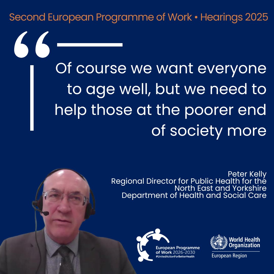 WHO/Europe (@who_europe) on Twitter photo Health inequities are stark and accumulate over the course of life – we need to focus our interventions on those less well-off in society to ensure healthier ageing for all says Peter Kelly of <a href="/NHSNEY/">NHS North East & Yorkshire</a> Health inequities are stark and accumulate over the course of life – we need to focus our interventions on those less well-off in society to ensure healthier ageing for all says Peter Kelly of <a href="/NHSNEY/">NHS North East & Yorkshire</a>