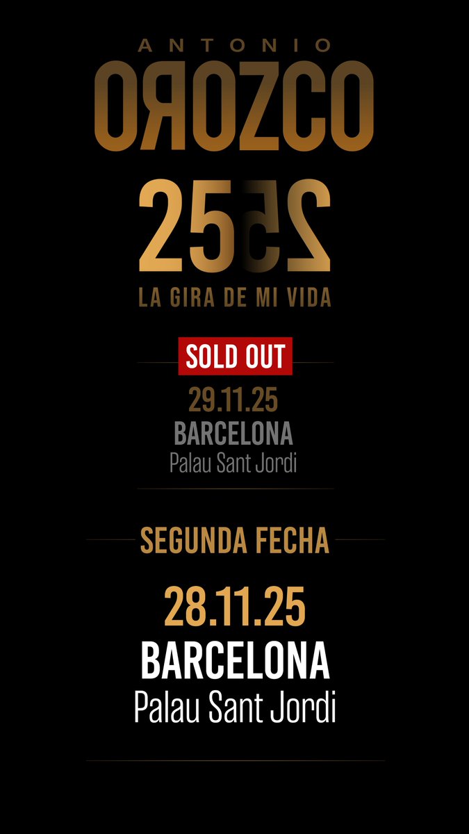 ¡Ya están a la venta las entradas para la segunda fecha en el Palau Sant Jordi de Barcelona!
Gracias por hacer esto posible. ¡Nos vemos muy pronto!
Entradas en lagirademivida.com y antoniorozco.com