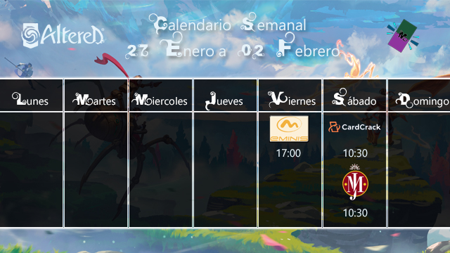 malagaltered's tweet photo. ¡Calendario de @Altered_TCG para esta semana en Málaga! 
Viernes en E-minis (capital), sábado doblete en CardCrack (El Pinillo-Torremolinos) y Ministerio de Juegos (Velez Málaga). https://t.co/5ItawUE4XM