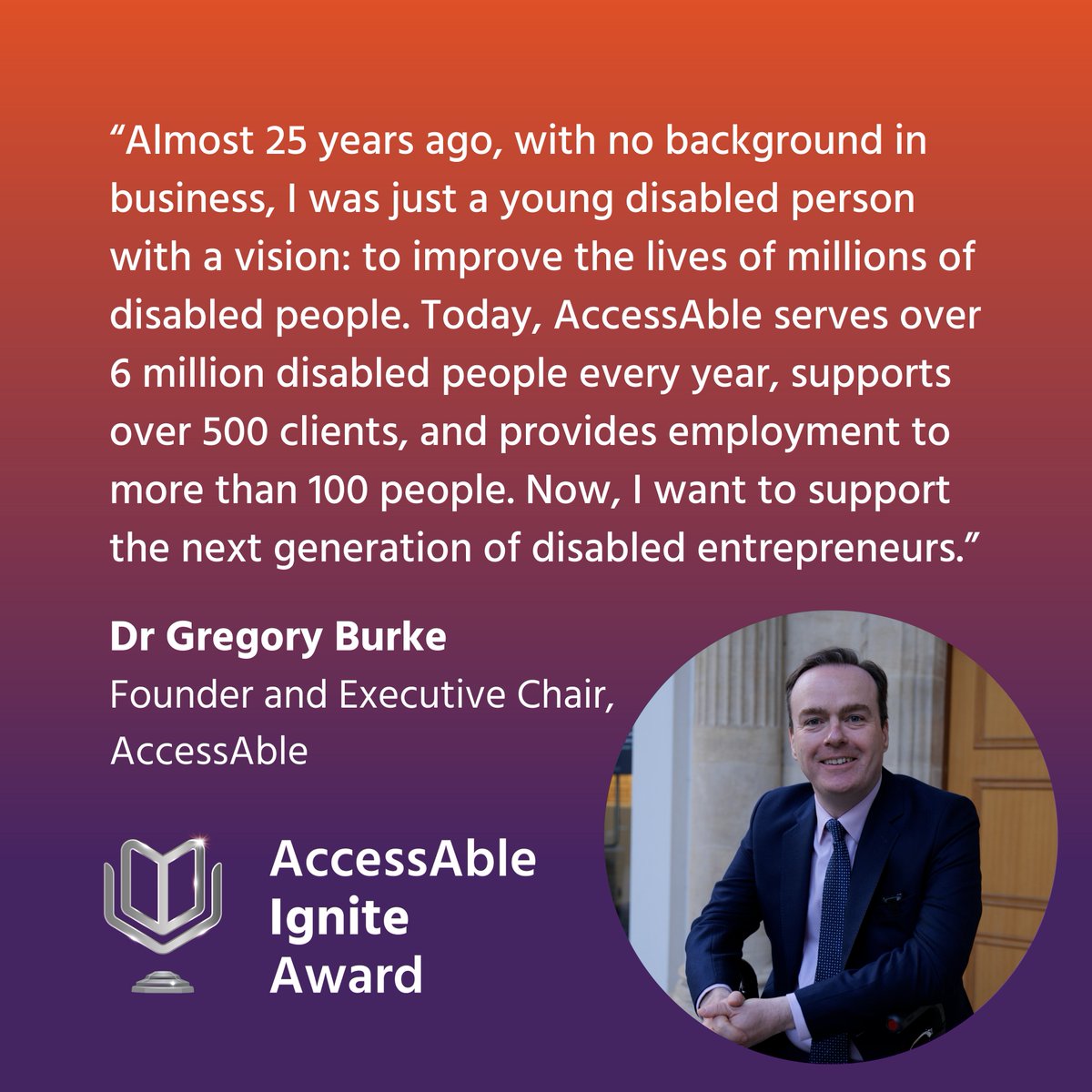 To celebrate our 25th anniversary, we have created the AccessAble Ignite Award! The Award winner will receive a £25,000 monetary prize and 25 hours of personalised mentorship. Submissions are open now until 28th February. Learn more on our website accessable.co.uk/organisations/…