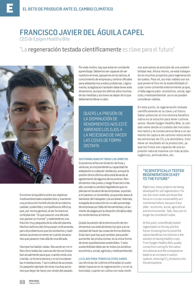 EpigenHealthy's tweet photo. 👉 La opinión del CEO de #epigenhealthybite, Franciso Javier del Águila Capel, acerca de 'El reto de producir ante el #cambioclimático'.
@RevistaMercados
#agriculturaregenerativa https://t.co/4t6WBml7Lh