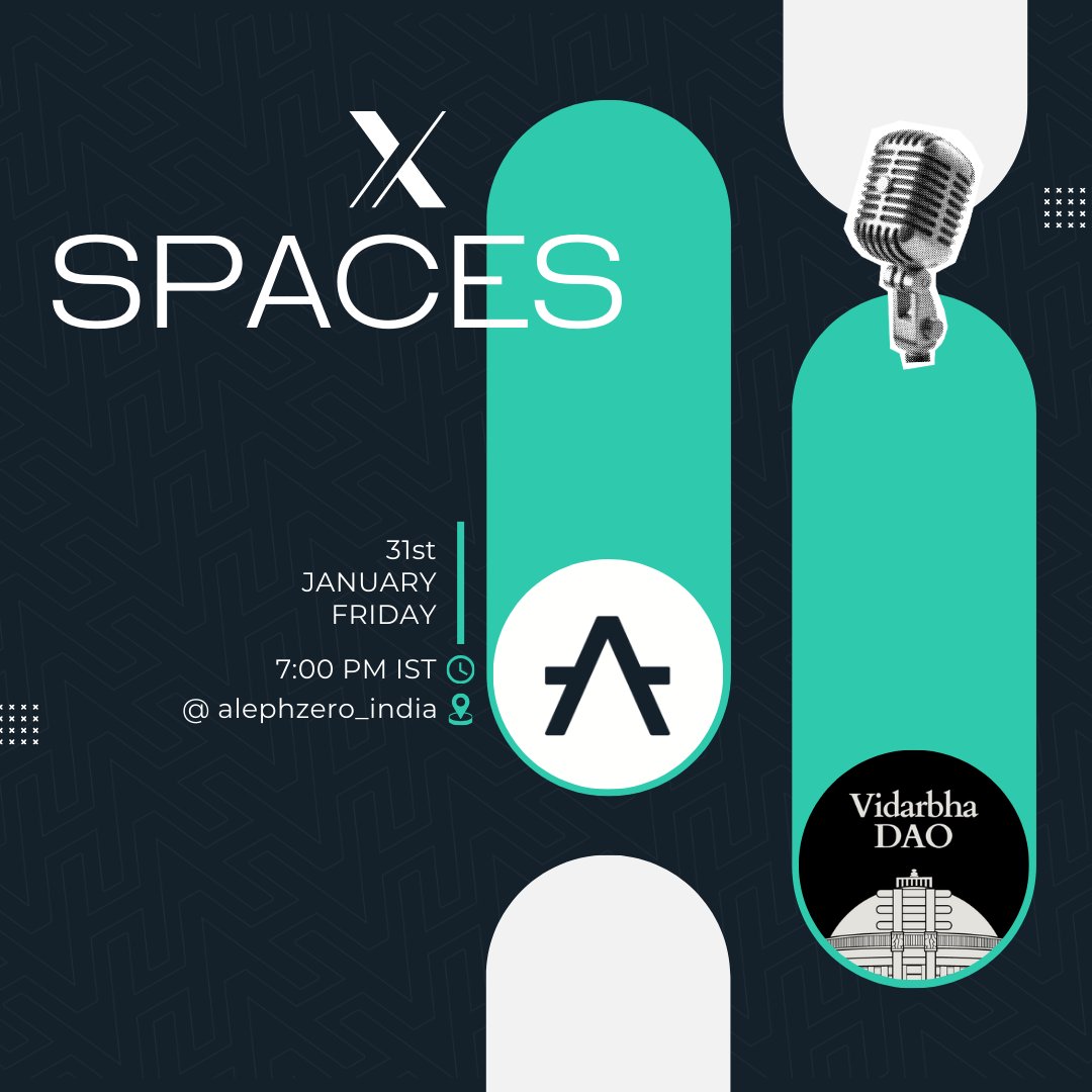 Aleph Zero India (@alephzero_india) on Twitter photo ๐ข Join @Alephzero_India and <a href="/VidarbhaDao/">Vidarbha DAO</a> for an exciting Community X Spaces, as we explore the Aleph Zero Ecosystem and opportunities for builders!
๐ January 31st, 2025
โฐ Starting at 7:00 pm IST
Get ready for insightful discussions and network with fellow builders!
Set your ๐ข Join @Alephzero_India and <a href="/VidarbhaDao/">Vidarbha DAO</a> for an exciting Community X Spaces, as we explore the Aleph Zero Ecosystem and opportunities for builders!
๐ January 31st, 2025
โฐ Starting at 7:00 pm IST
Get ready for insightful discussions and network with fellow builders!
Set your