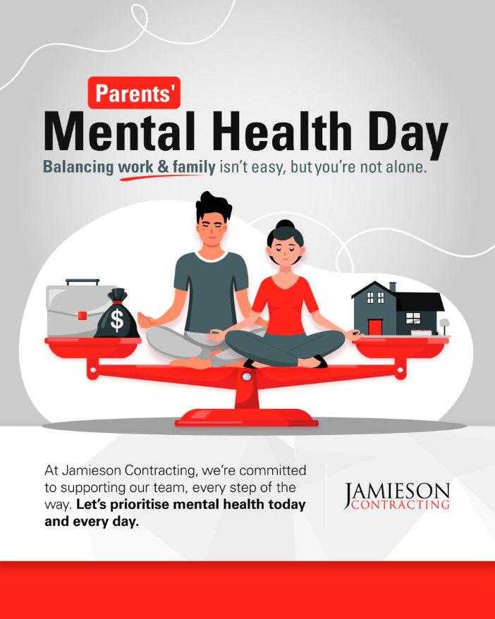 Parents’ Mental Health Day

Parenting while working in construction is no easy task. Long hours, tight deadlines, &amp; physically demanding work can make balancing family and career a challenge. We know how important it is to support our team #Jamiesonway #Parentequality