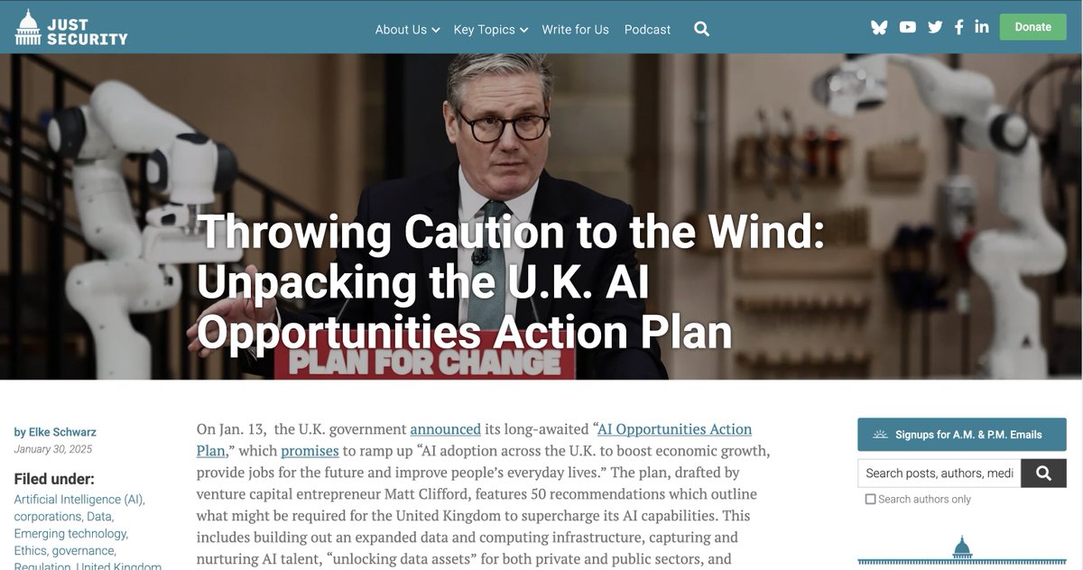 Just Security (@just_security) on Twitter photo 1/2 The #UK has announced its long-awaited #AI Opportunities Action Plan.
<a href="/ElkeSchwarz/">Prof. Elke Schwarz</a> unpacks what comes next.
(Link in 2/2) 1/2 The #UK has announced its long-awaited #AI Opportunities Action Plan.
<a href="/ElkeSchwarz/">Prof. Elke Schwarz</a> unpacks what comes next.
(Link in 2/2)