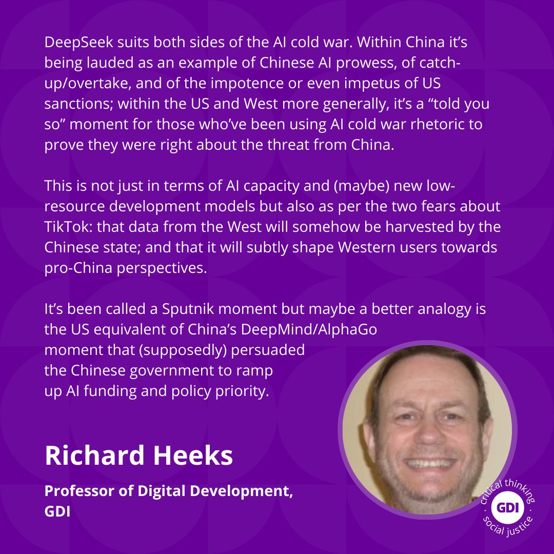After the publication of his recent working paper analysing the US-China “AI Cold War”, we caught up with Richard Heeks about the current controversy around <a href="/deepseek_ai/">DeepSeek</a>. 

Read what Richard had to say about the unfolding events below, and find his paper here: