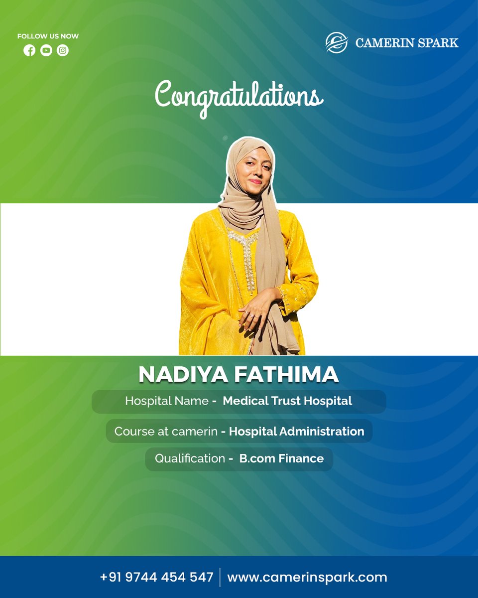 Camerin_Spark's tweet photo. Huge congratulations to NADIYA FATHIMA on securing a role at Medical Trust Hospital!

Your tireless efforts and passion for Hospital Administration have truly paid off. Wishing you a bright and successful career in healthcare! https://t.co/ZE5maCfvBL