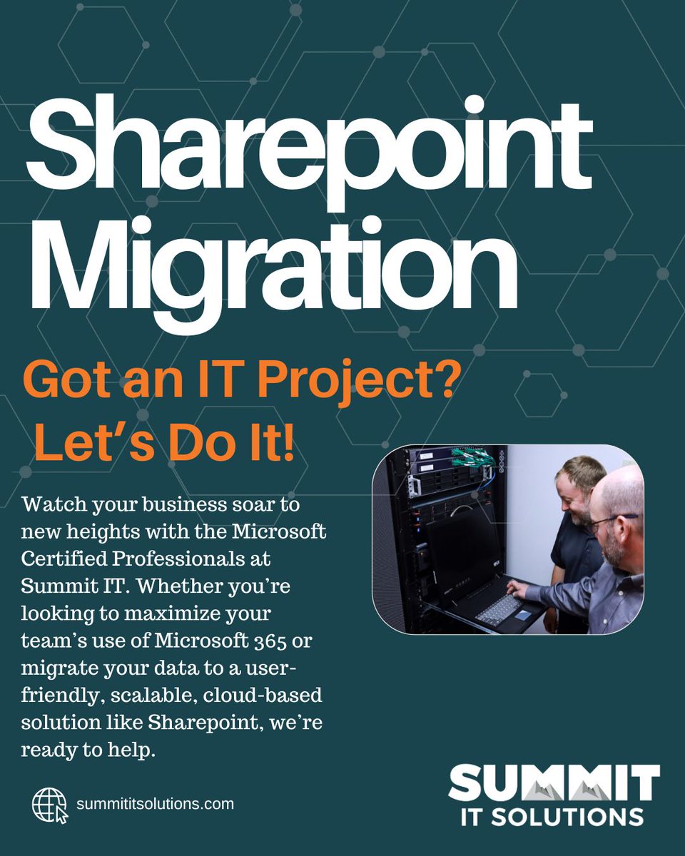 SummitITAkron's tweet image. Ready to optimize your business? Our Microsoft Certified Professionals at Summit IT will help you harness the power of Microsoft 365 and SharePoint for a more productive, scalable, and secure workspace.  Letโs transform your technology! #SummitIT #MicrosoftExperts #CloudSolutions