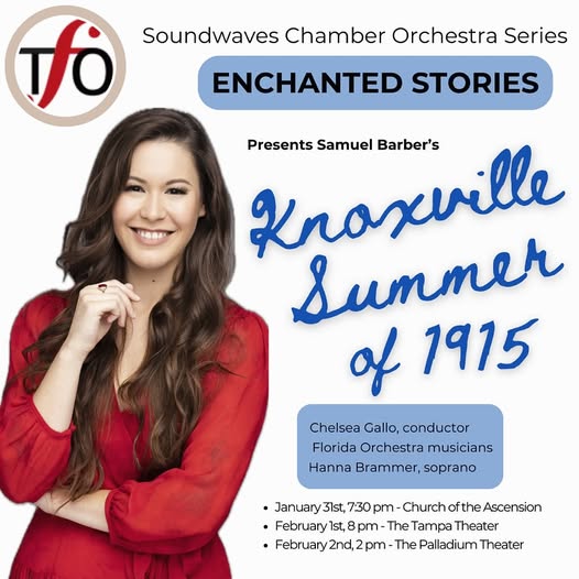 RG&amp;C artist Hanna Brammer sings Barber's 'Knoxville: Summer of 1915' with the The Florida Orchestra tomorrow night, and with further performances on the 1st and 2nd of February!