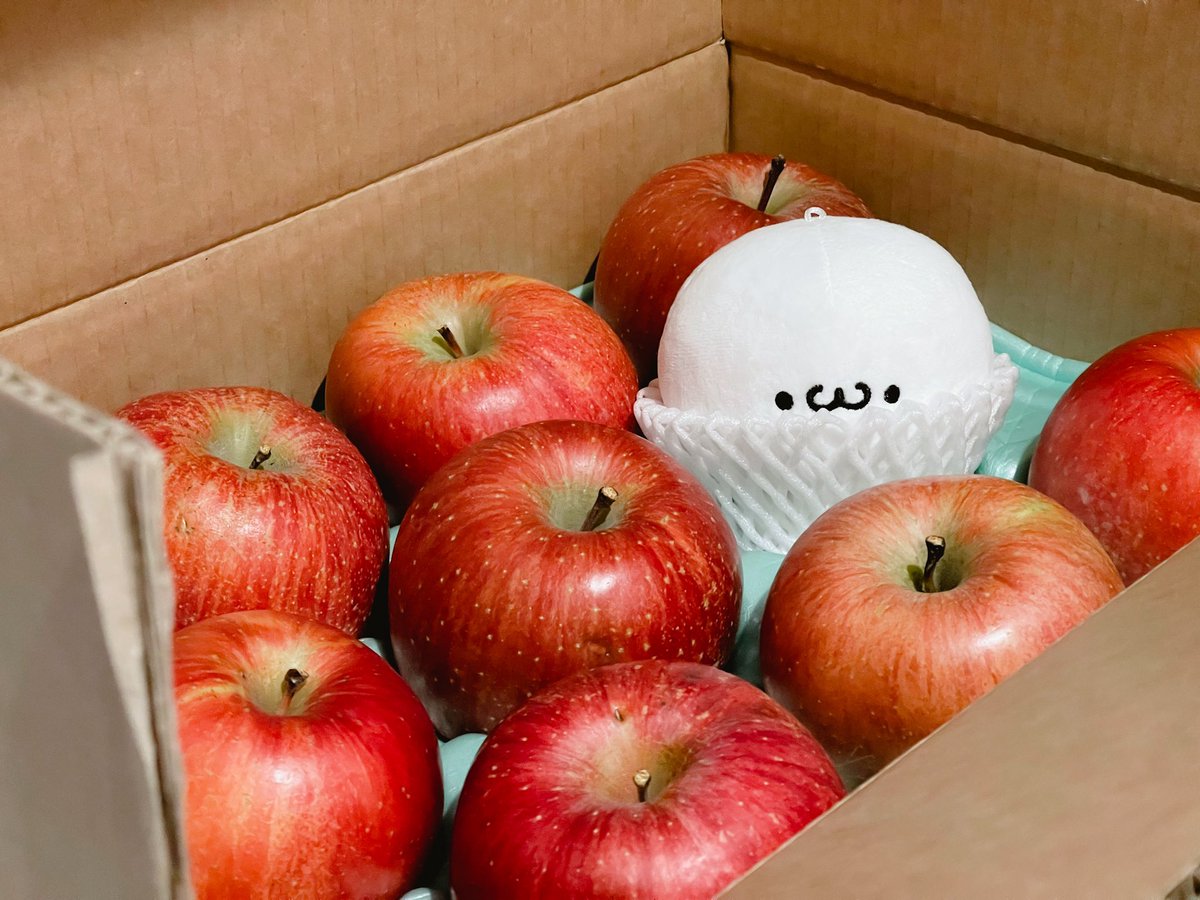 ふふふ、、、りんごに混ざって潜入成功🍎（　-ω-　）